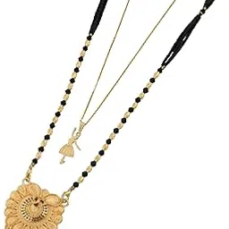 malkyn Women's Gold Plated Peacock Motif Mangalsutra and Ballerina Pendant Layered Necklace Set, Traditional Indian Black Beaded Jewelry for Wedding and Festive Outfit-MD-116-picture-24