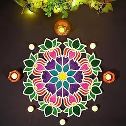 Reusable Portable Rangoli Template Mat. Readymade Rangoli Stencil Craft. Wooden Base. Just Fill with Petals. Traditional Design with Modern Day Ease of USS (11.5 Inch)-picture-12