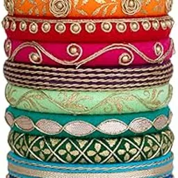 taasha craft Anika Multicolour Zardoshi Work Bangles, Handcrafted Cotton Thread Bangle Set for Women & Girls (12 Bangles)-picture-21