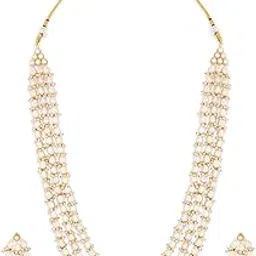 zaveri pearls Gold Tone Multilayer Cluster Beaded Long Ethnic Necklace & Earring Set For Women-ZPFK18333-picture-46