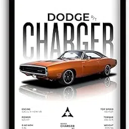 Funk You Store Dodge Charger Poster | Framed 1970 Charger A4 Sized (31 x 23 cm) | Muscle Poster for Wall, Gift for Boys, American Muscle Car Frames | Car Posters for Wall, Bedroom, Hostel, Study Area-picture-62