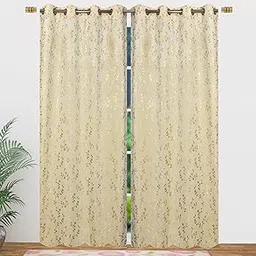 Panipat Textile Curtain Heavy Velvet Fabric Luxury Looks Room Darkening Floral Designer Curtains 7 Feet for Door, Cream, Pack of 2 Pieces-picture-10
