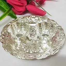 Samukkaras Handmade Pure German Silver Sindoor and Chandan Box with Attached Plate (5 Inch) / kumkum box/kunguma chimil with Small Plate-picture-24