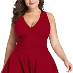 Plus Curvves Swimdress Two Piece Retro V-Neck Swimsuit with Ruffles - XL - 7XL-picture-10