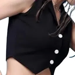 style sycon Stylish Solid Button V-Neck Waistcoat for Women Formal & Casual Sleeveless Vest Trendy Layering Outerwear for Office & Everyday Wear (IN, Alpha, XL, Regular, black)-picture-20