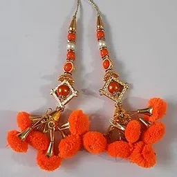 Libas fashion Latkan Handmade Blouse Sari Tassels Hanging Ethnic Cotton Pom Pom Bell Teasel,Lehenga Fancy Color Black 2 PC (Orange)-picture-39
