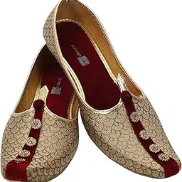 deeuco Men's Premium Golden with Maroon Wedding and Sherwani Jutti, Mojari-picture-27