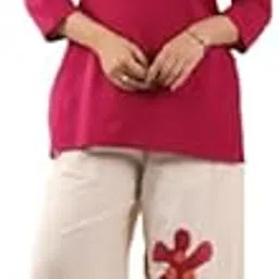 Women's Wine Embroidered Cotton Flex Co-ord Set-image-0