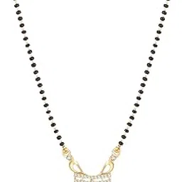 amaal American Diamond Mangalsutra for women stylish 1gm gold mangal sutra short AD CZ Pendant Necklace design jewellery for women nallapusalu chains one gram 18 inch black beads chain golden -141-picture-18