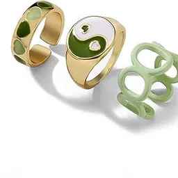 jewels galaxy Jewellery For Women Gold Plated Green Stackable Rings Set of 3-picture-45