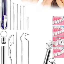 Ear Wax Cleaner 5-in-1 with Teeth Cleaning Tools 7 Pc Stainless Steel Storage Box Buds Spring Curette Flosser Dental Braces Toothpicks Personal Hygiene Cleaning Reusable Portable Kit For Baby and Adults Home Outdoor Travel (Teeth Cleaning)-image-97