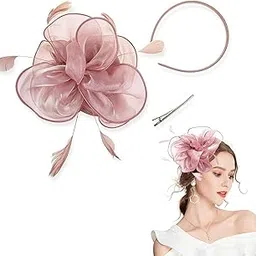 Fascinator Hats for Women, Pink Tea Party Hat, Elegant Bridal Veil for Wedding, Stylish Chidakash Hat for Women, Fashionable Accessory for Cocktail Parties and Races-image-0