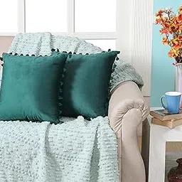 Amazon Brand - Umi Deep Teal 16x16 Inch 2 Pc Decorative Velvet Tassel Fringe Design Throw Pillow Cover 40x40 cm Cushion Cover for Sofa, Living Room, Bed Room or Home Décor-image-45