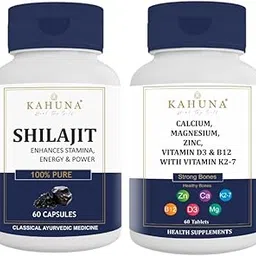 KAHUNA shilajit and calcium magnesium zinc vitamin d3 b12 and k2 7 tablets combo | source of fulvic acid minerals and vitamins | supports balanced daily routine use-picture-29