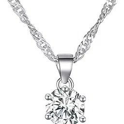 rvm jewels Silver Round AAA Zircon Solitaire Pendant with Sterling Silver Necklace for Women and Girls-picture-15
