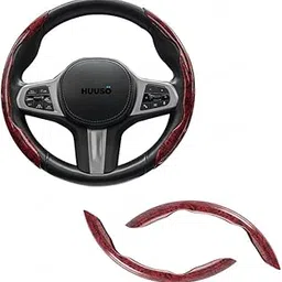 HUUSO Car Steering Wheel Cover Universal Wood Grain Leather Texture, Anti-Skid Wheel Protector, Steering Wheel Booster (Red) Compatible with Toyota Camry (Type-II) 2006-2011-picture-12