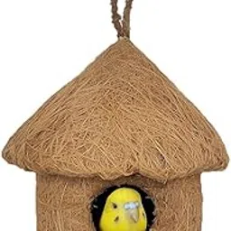 AVIANS Hand Made Round Bird Nest and Shelter Made of Natural Coir Fibre and Gum for Bird Cages, Balcony and Garden Decorative Home Article Small 27x9 CM Set of 1-picture-28