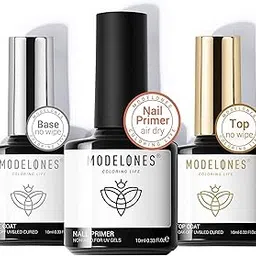modelones Gel Top Coat and Base Coat With Nail Primer from BELLE GAGA, 3 Pcs 10 ml No Wipe Base and top coat Gel Nail Polish Nail Bonder Primer New Upgraded Formula Long-Lasting Gel Nail kit-image-4