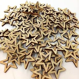 Loom Tree 30 Pieces Hollow Star Shape Unfinished Wooden Embellishment Pieces for Scrapbook Craft 40mm-image-5