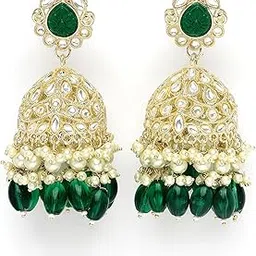 karatcart Gold Plated Green Stone Studded Kundan Jhumki Earrings for Women-picture-41