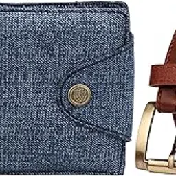 mundkar Brown Men's Pu Leather Belt & Denim Wallet Combo Gift Set (Brown)-picture-50