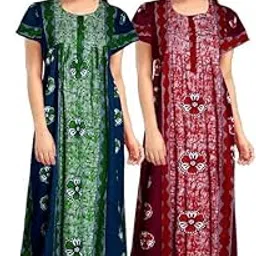 posh perfection Women's Cotton Printed Maxi Nightgown Nighty for Women Ankle Length Night Dress - Pack of 2, Free Size (NG5)-picture-38