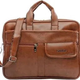 goldline 15L Laptop Bag | Messenger Bag | Marketing Bag/Executive Bag | side Leather Bag | Leatherette Satchel with Removable Shoulder Strap and Zippered Pockets (40x36x11cm -Tan)-picture-40
