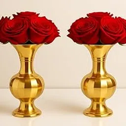 TEARS CRAFTS Brass Flower Vase Set of 2 | 7 Inch Shiny Hand-Polished Decorative Vases | Traditional Shape | Home Décor Centerpiece | Pooja Room, Festive & Gift Use-image-31