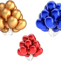 Vail Creations MADE IN INDIA 10inch Metallic Balloons for Birthday Decoration/Anniversary Party Decoration(Gold + Red + Blue,Pack of 50)-picture-15