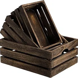 UNIVERSAL ARTS Set of 3 Wood Nesting Storage Crates with Handles, Decorative Farmhouse Wooden Crates Storage Containers Rustic Handmade Natural Solid Wood Basket-Brown (Walnut) image 1