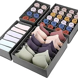House of Quirk Set of 4 Foldable Storage Box Drawer Divider Organizer Closet Storage for Socks Bra Tie Scarfs - Grey-picture-37