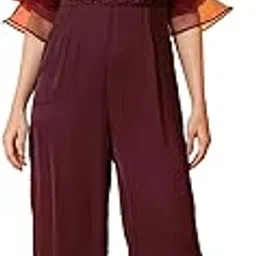 globus Women Floral Applique Waist Wrap Neck Puffed Sleeves Party Jumpsuit-picture-35