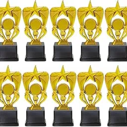 Spellbale Fibre Trophy with Black Base, Pack of 10, Golden Finish, Waterproof Trophy and Award (T-47) (24 CM)-picture-66