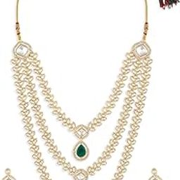 zaveri pearls Green Dazzling Stones Austrian Diamonds Embellished Layered Necklace & Earring Set For Women-ZPFK18891-picture-30