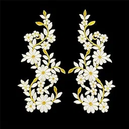 Ushaworks Embroidered Flower leaf design patch Sew on | Iron on Patches for Clothes | embroidery Patch | Suits | Blouse | Dupatta | Saree |Jeans | Backpack | Iron Dress Badge DIY (Pack of 2 Piece) off white & Gold image 1