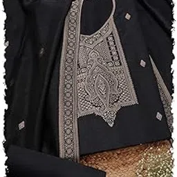 Womens Black Silk Blend Zari Woven Unstitch Dress Material With Faux Mirror And Sequins-image-11