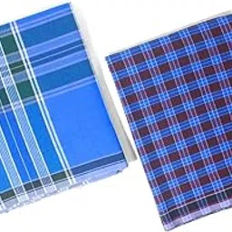 weavari Stitched Cotton Lungi – LINEGRID Pattern | Pure Cotton Soft & Breathable Checked Men’s Lungi | Ready-to-Wear Stitched Design, Blue & Maroon Combo – Pack of 2-picture-10