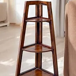 SH ARTS Solid Wood Corner Ladder Shelf for Living Room Wooden Floor Standing Corner 5 Tier Ladder Shelves for Bedroom Decorative Bookcase Floor Standing Shelf for Office | (Honey Finish with 3 Tier)-picture-31