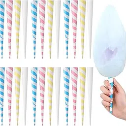 100 Pack Cotton Candy Cones Striped White Cotton Candy Sticks Paper Cotton Candy Floss Sugar Cane Sticks Colorful Cotton Candy Cones for Cotton Candy Making Accessories Party Supplies-image-9