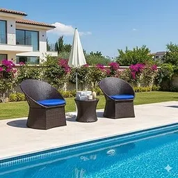 LOCCUS 3-Piece Patio Furniture Set – Waterproof Outdoor Rattan Wicker Sofa & Table for Garden, Terrace & Poolside (Dark Brown & Blue)-image-17
