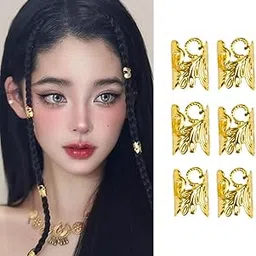 S.A.V.I 6 Pcs Gold Plated Hair Ring Clips for Women | 16x12mm Leaf Design Metal Cuffs for Braids, Dreadlocks & Party Hairstyles | Stylish Hair Accessories for Girls & Women-picture-28