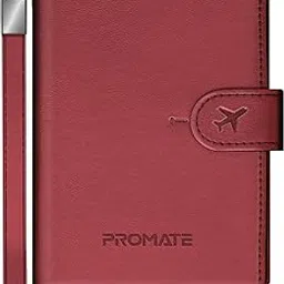 promate PassMate Smart Leather Passport Holder with RFID Protection, Apple Find,My Global Tracker, Wireless Charging, 6-Month Battery, Waterproof Anti-Loss Travel Wallet Organizer-Burgundy-picture-16
