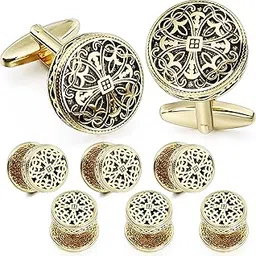 hawson Retro Pattern Cufflinks and Tuxedo Shirt Studs Set for Men Birthday Party with Gift Box-picture-37