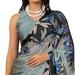 mirchi fashion Women's Chiffon Rhinestone Embellished Floral Printed Saree with Blouse Piece-picture-31