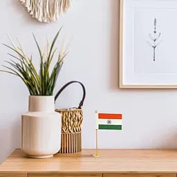 Single Stand Khadi Tiranga/Tricolour Flag For Home Desk And Table | Luv My India 3x2 Inches Indian National Flag With Metal Stand-picture-13
