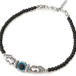 aaditha Aadita Oxidized Black Beads Evil Eye Fashion Anklet for Women and Girls (Single Piece)-picture-20