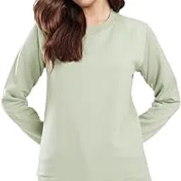 riss Women Solid Round Neck Fleece Sweatshirt – Full Sleeve Pullover-RISSWSWT91-LightGreen-picture-32