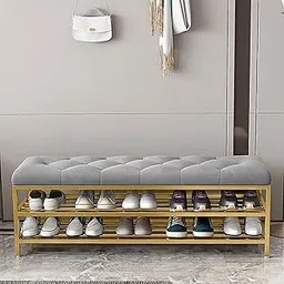 BULKWOOD Shoe Rack Bench Organizer with Mesh Seat for Bedroom Entry Window Mudroom Living Room, 2-Tier Fleece Bench Bench for Entryway (Grey1)-picture-31