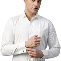 hancock Men Solid Pure Cotton Wingtip Collar & French Cuff Tuxedo Shirt(5635White)-picture-10