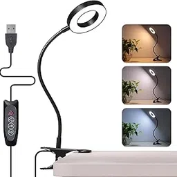 KRLZ Clip on Light LED Reading Book Study Lamp 3 Color Modes 10 Brightness Eye Protection 360° Flexible Gooseneck Student Dormitory Office Desk Lamp at Night in Bed-image-3